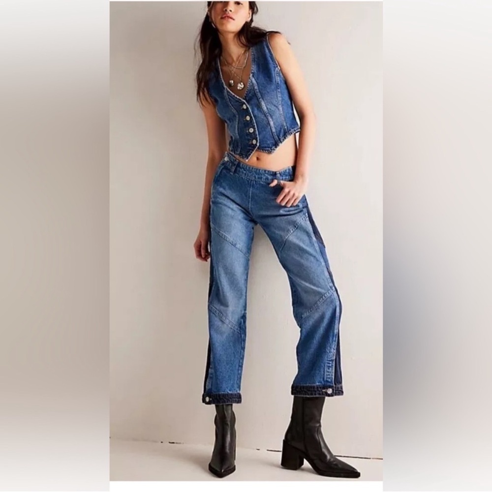 FREE PEOPLE Moonlit Moto Slim Boot Jeans